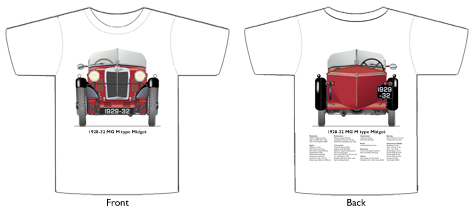 MG M type Midget 1928-32 T-shirt Front & Back